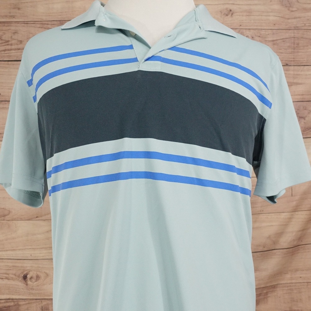 Goodfellow & Co Polo Shirt Mens XL Green Polyester Spandex Striped Knit Casual